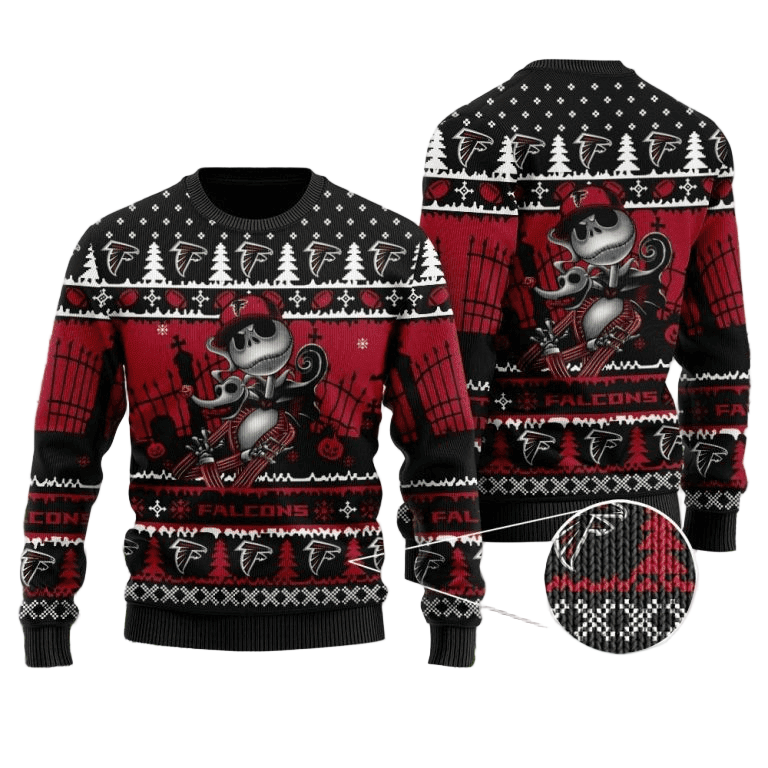 Ugly Christmas Sweater Atlanta-Falcons, Skellington Red/Black