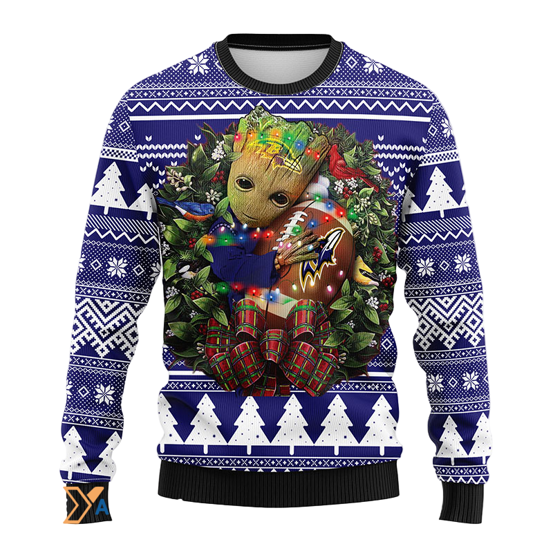 Ugly Christmas Sweater Baltimore-Ravens, Graphic Tree Blue/White