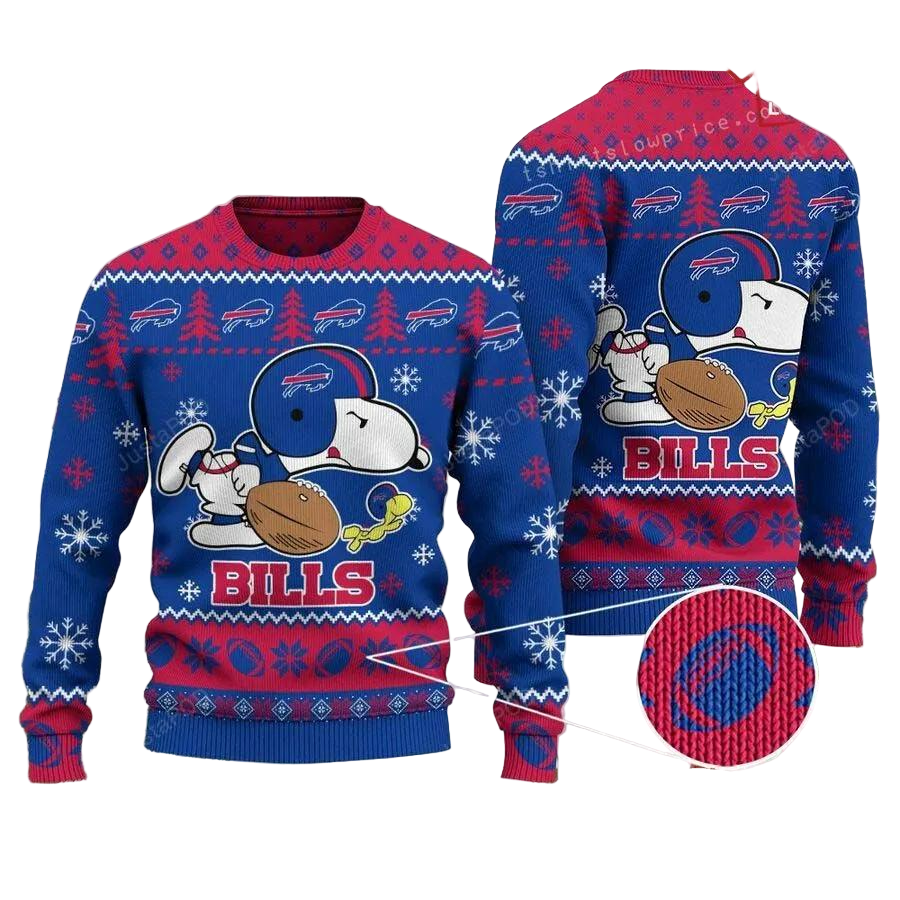 Ugly Christmas Sweater Buffalo-Bills, Graphic Dog Blue/Pink