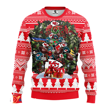 Ugly Christmas Sweater KCChiefs, Tree Red/White