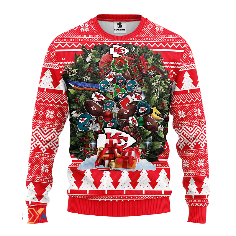 Ugly Christmas Sweater KCChiefs, Tree Red/White