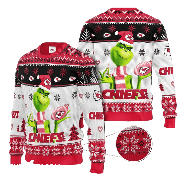 Ugly Christmas Sweater KCChiefs, The Grinch Red/Black/White