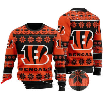 Ugly Christmas Sweater Cincinnati, Who Dey? Brown/Orange