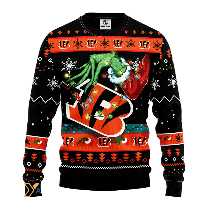 Ugly Christmas Sweater Cincinnati, Grinch Black/Orange