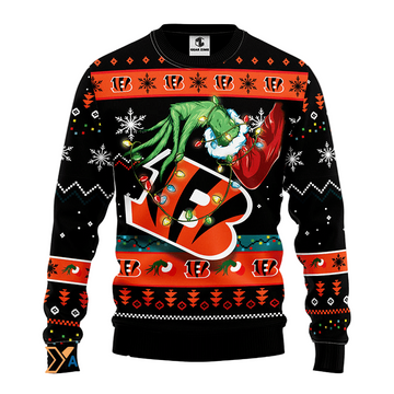 Ugly Christmas Sweater Cincinnati, Grinch Black/Orange
