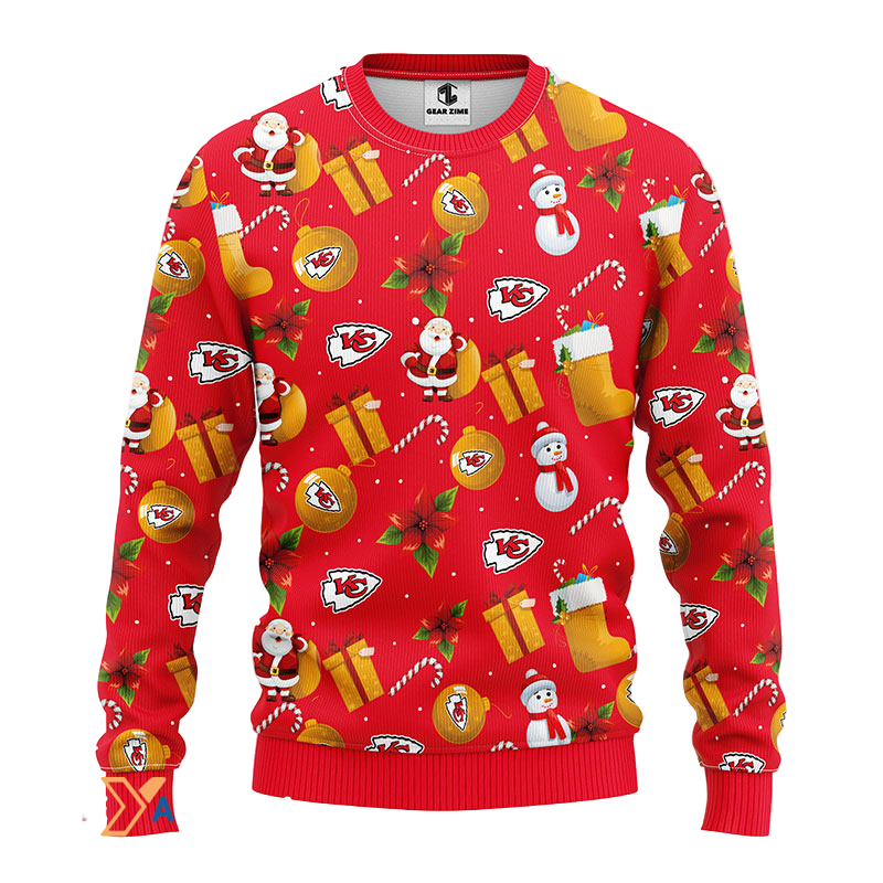 Ugly Christmas Sweater KCChiefs, Santa Claus Snowman Red