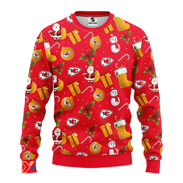 Ugly Christmas Sweater KCChiefs, Santa Claus Snowman Red