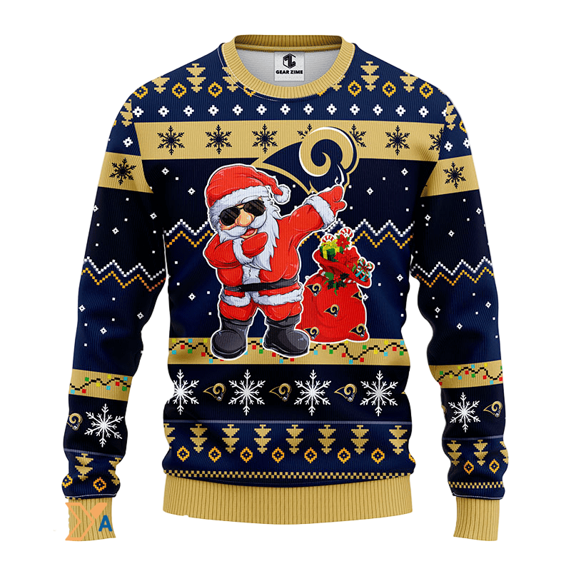 Ugly Christmas Sweater Los-Angeles Rams, Santa Claus Blue/Beige/Black