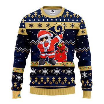Ugly Christmas Sweater Los-Angeles Rams, Santa Claus Blue/Beige/Black