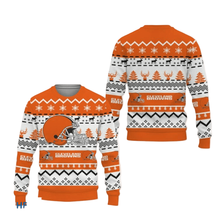Ugly Christmas Sweater Cleveland-Browns, Dawg Pound! Orange/White
