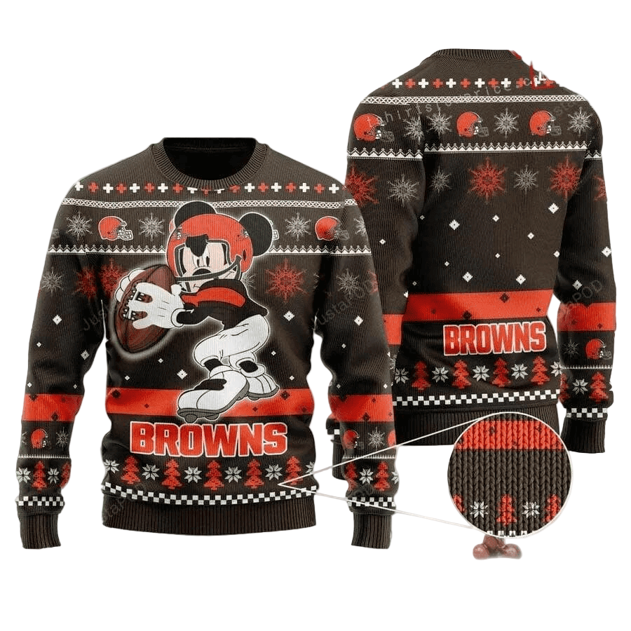 Ugly Christmas Sweater Cleveland-Browns, Graphic Mouse Brown/Orange