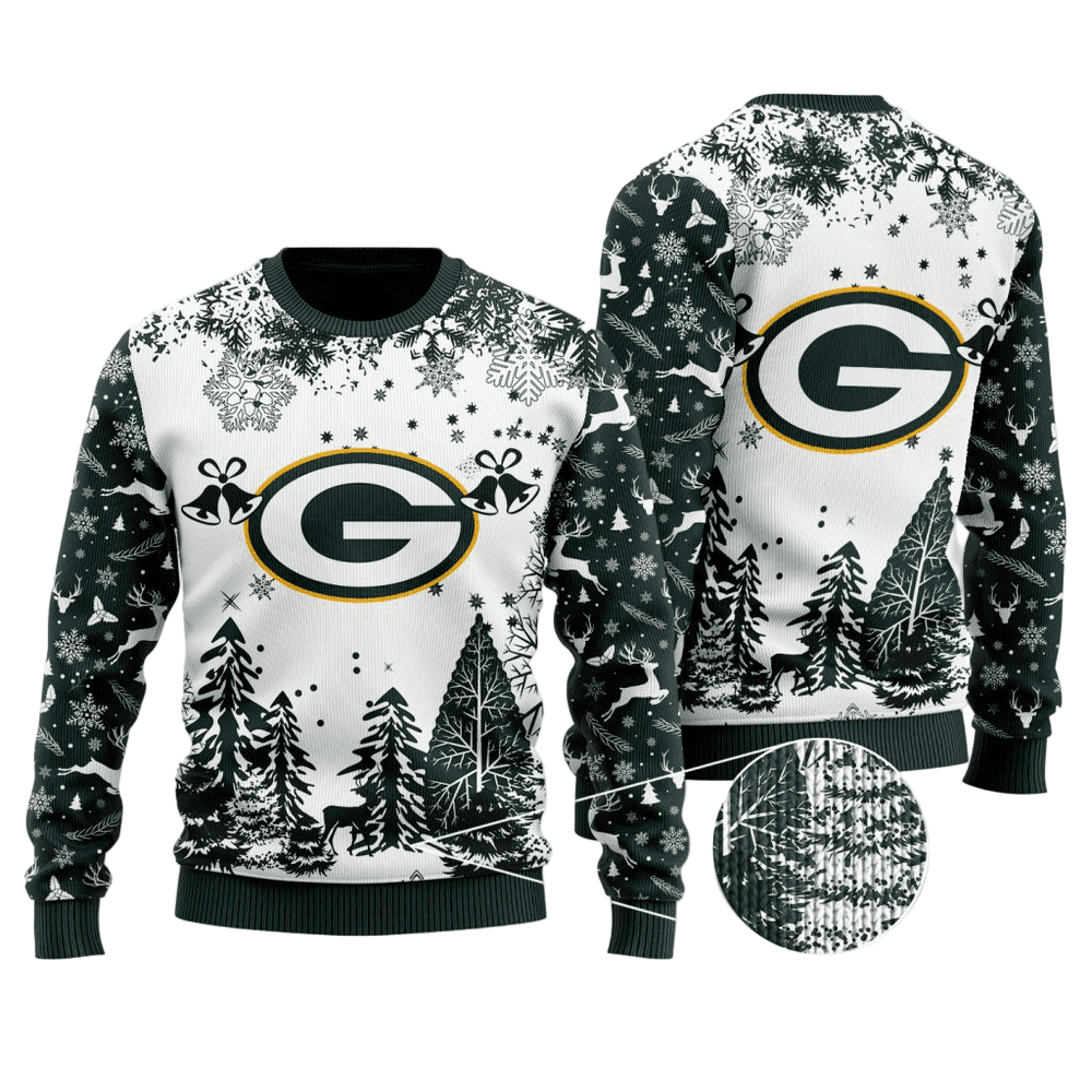 Ugly Christmas Sweater Green-Bay-Packers, Go Pack Go Green/White