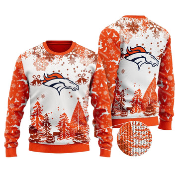 Ugly Christmas Sweater Denver-Broncos, United In Orange Grinch Christmas Snowflakes Pine Tree White Orange
