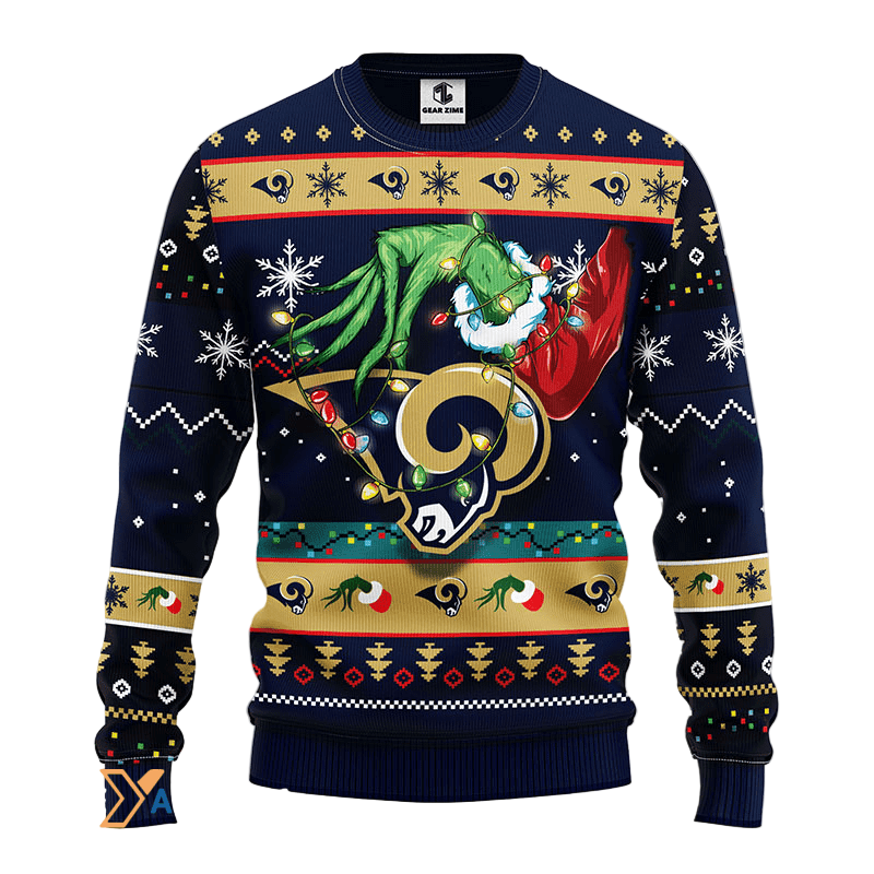 Ugly Christmas Sweater Los-Angeles Rams, Grinch Blue/Beige