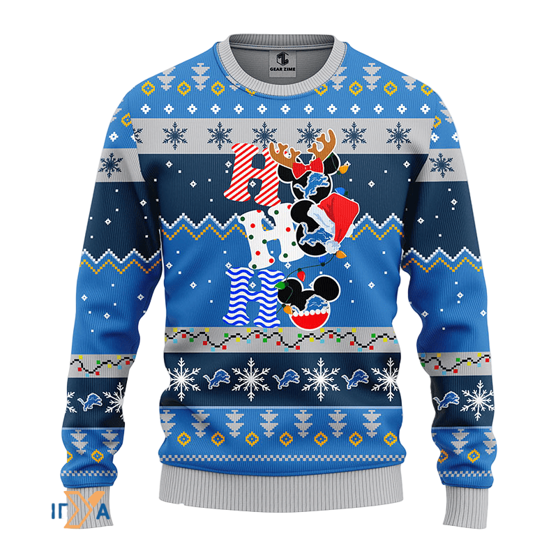 Ugly Christmas Sweater Detroit-Lions, HoHoHo Graphics Mouse Blue/Grey