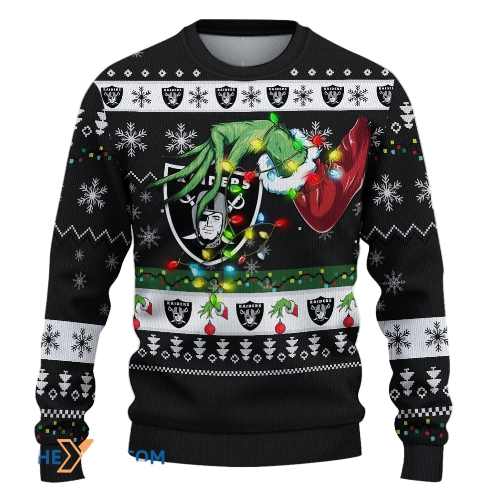 Ugly Christmas Sweater Las-Vegas, Go Las-Vegas Grinch Christmas Snowflakes Grey