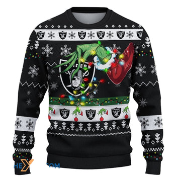 Ugly Christmas Sweater Las-Vegas, Go Las-Vegas Grinch Christmas Snowflakes Grey