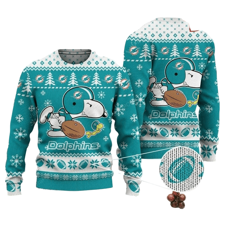 Ugly Christmas Sweater Miamidolphins, Graphic Dog Green/White