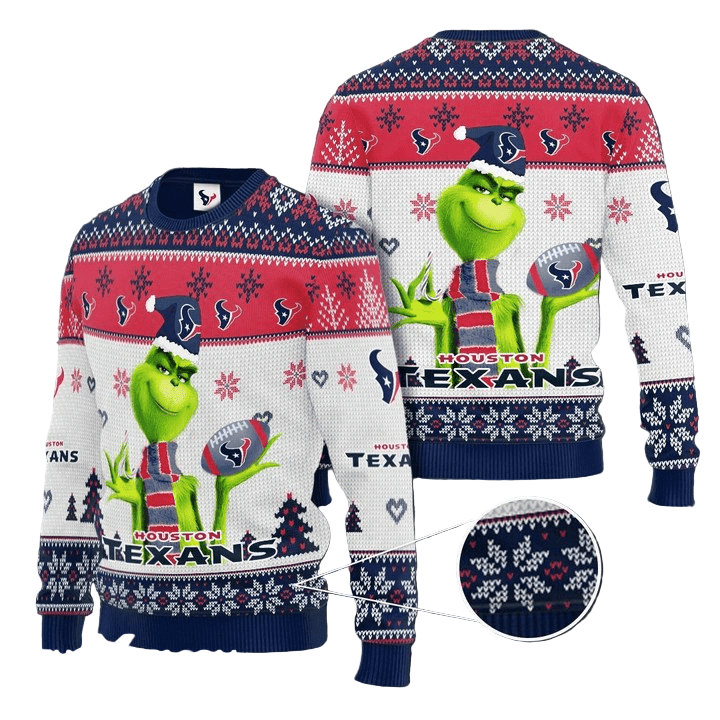Ugly Christmas Sweater Houston-Texans, The Grinch White/Red/Blue