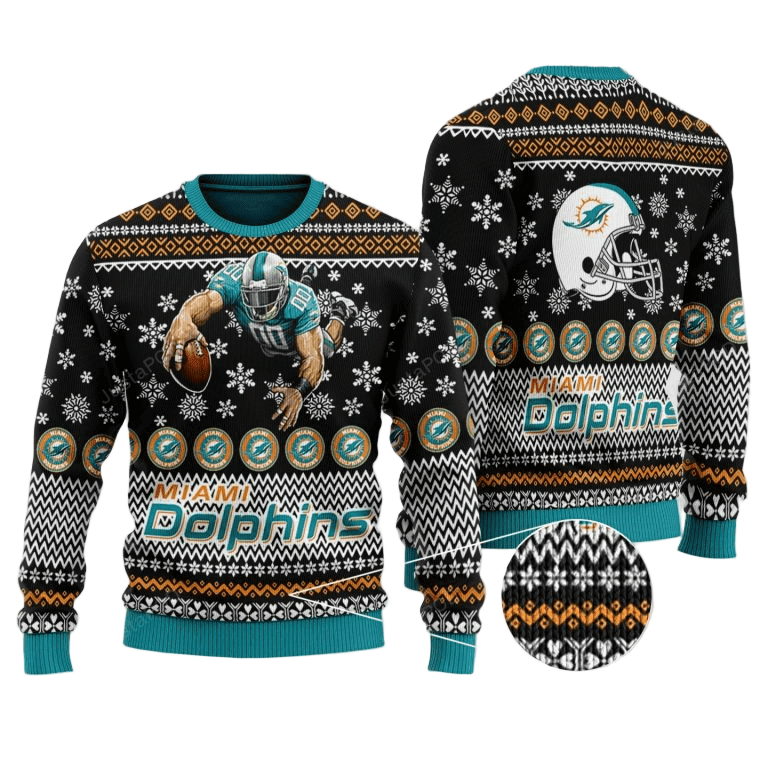 Ugly Christmas Sweater Miamidolphins, Go Fins Black