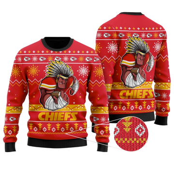 Ugly Christmas Sweater KCChiefs, Run It Back Red/Yellow