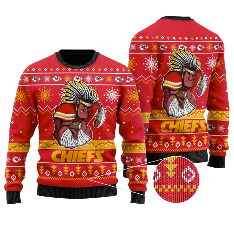 Ugly Christmas Sweater KCChiefs, Run It Back Red/Yellow