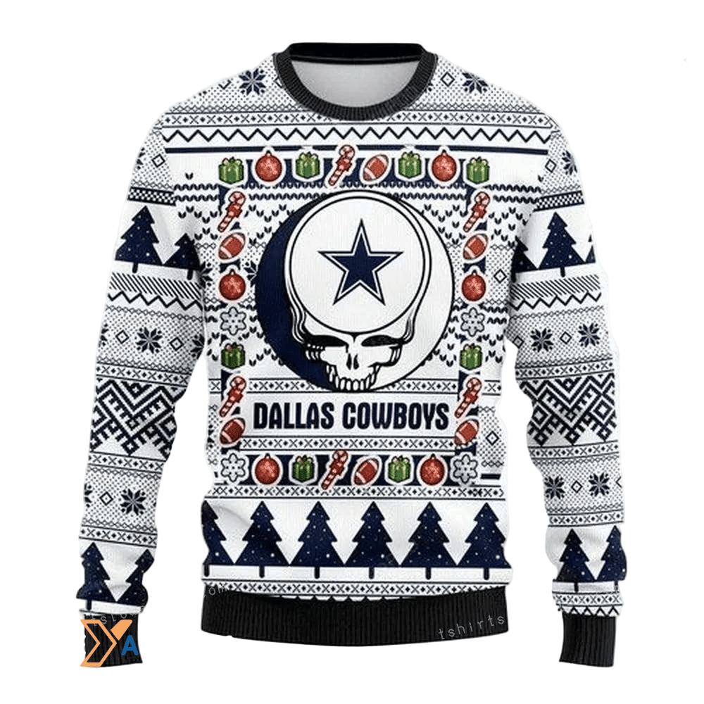 Ugly Christmas Sweater Dallas-Cowboys, Skull White/Blue