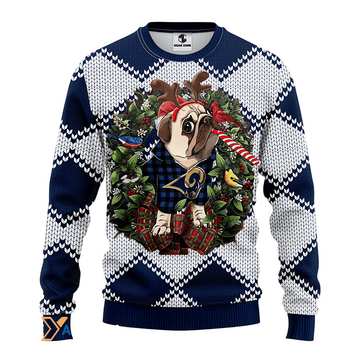 Ugly Christmas Sweater Los-Angeles Rams, Pub Dog Blue/White