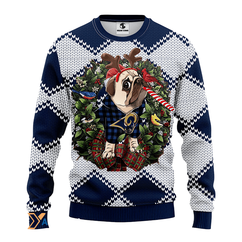 Ugly Christmas Sweater Los-Angeles Rams, Pub Dog Blue/White