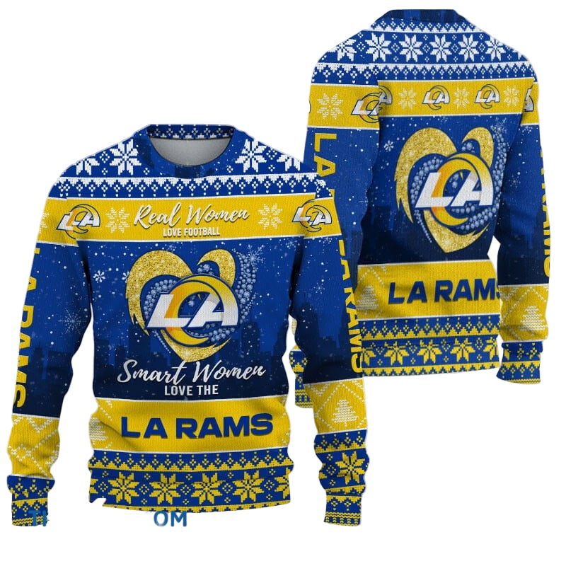 Ugly Christmas Sweater Los-Angeles Rams, Grinch Christmas Los-Angeles Rams In Heart Snowflakes City Shadow Navy Yellow