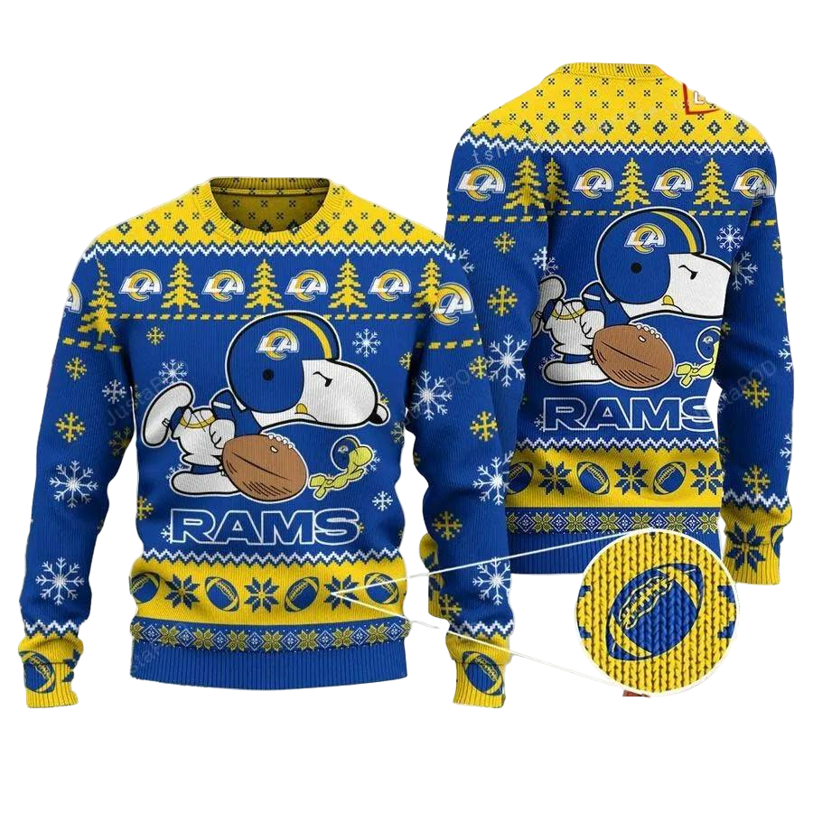 Ugly Christmas Sweater Los-Angeles Rams, Graphic Dog Blue/Yellow