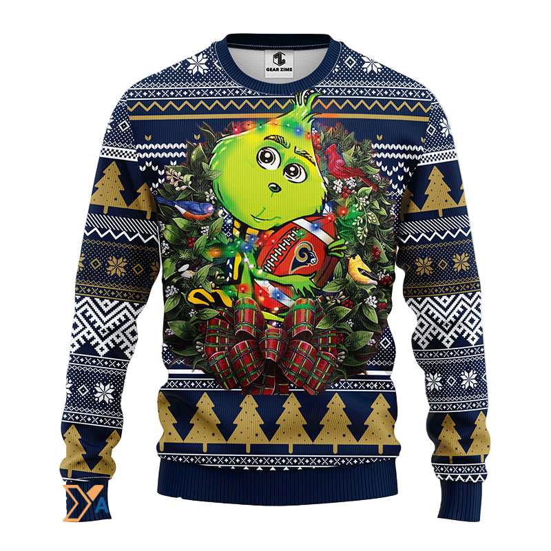 Ugly Christmas Sweater Los-Angeles Rams, Grinch Blue/Beige/White