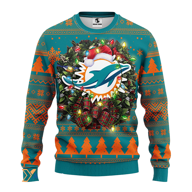 Ugly Christmas Sweater Miamidolphins, Go Fins Green/Orange