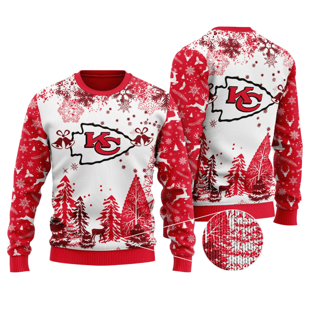 Ugly Christmas Sweater KCChiefs, Run It Back White/Red