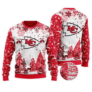 Ugly Christmas Sweater KCChiefs, Run It Back White/Red