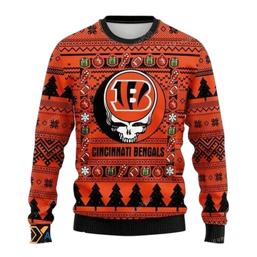 Ugly Christmas Sweater Cincinnati, Skull Black/Orange