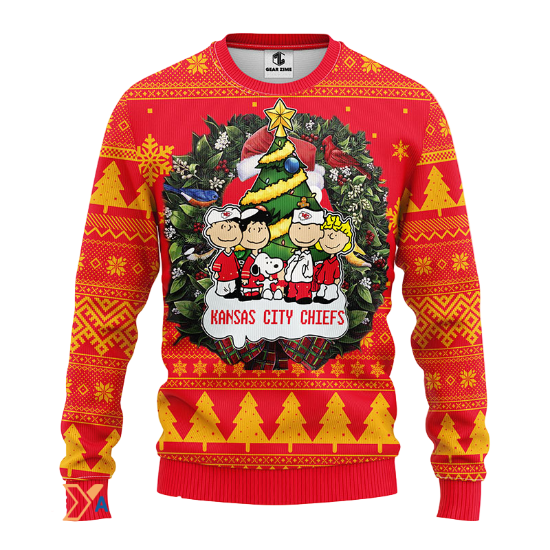 Ugly Christmas Sweater KCChiefs, Graphics Dog Red/Yellow