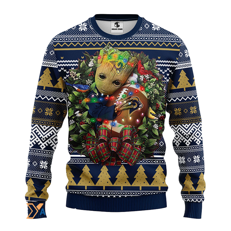 Ugly Christmas Sweater Los-Angeles Rams, Graphic Tree Blue/Beige/White