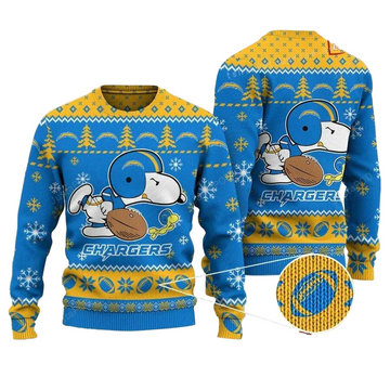 Ugly Christmas Sweater Los-Angeles Chargers, Graphic Dog Blue/Yellow