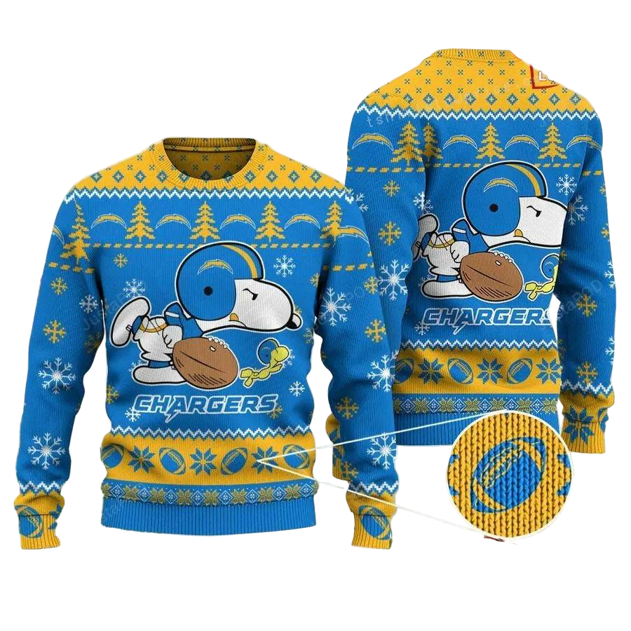 Ugly Christmas Sweater Los-Angeles Chargers, Graphic Dog Blue/Yellow