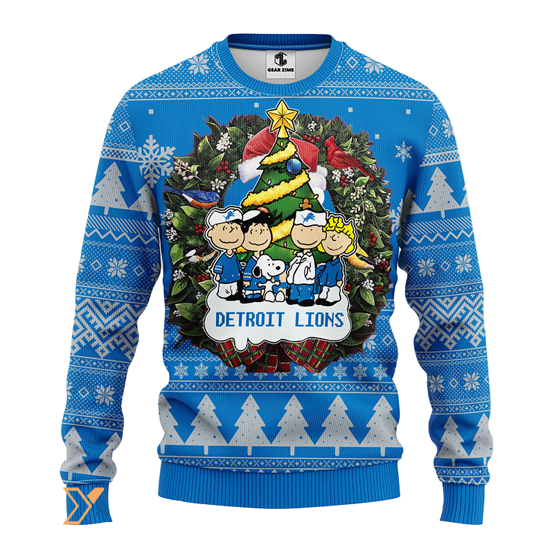 Ugly Christmas Sweater Detroit-Lions, Graphics Dog Blue/Grey