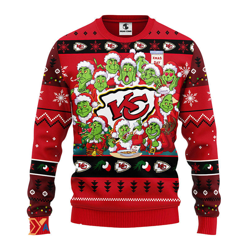 Ugly Christmas Sweater KCChiefs, 12 Grinch Black/Red