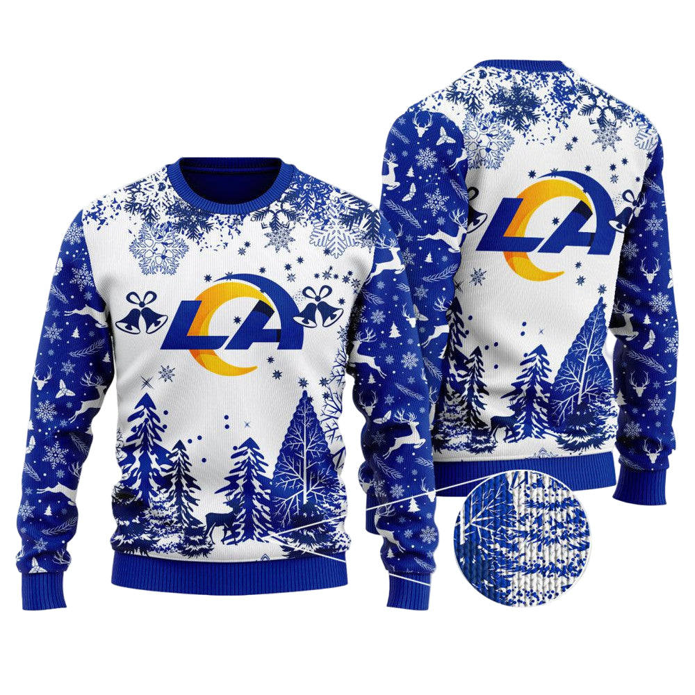 Ugly Christmas Sweater Los-Angeles Rams, Go Los-Angeles Rams Grinch Christmas Snowflakes Pine Tree White Navy