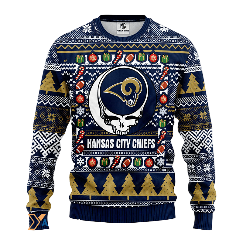Ugly Christmas Sweater Los-Angeles Rams, Skull Beige/Blue/White