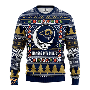 Ugly Christmas Sweater Los-Angeles Rams, Skull Beige/Blue/White