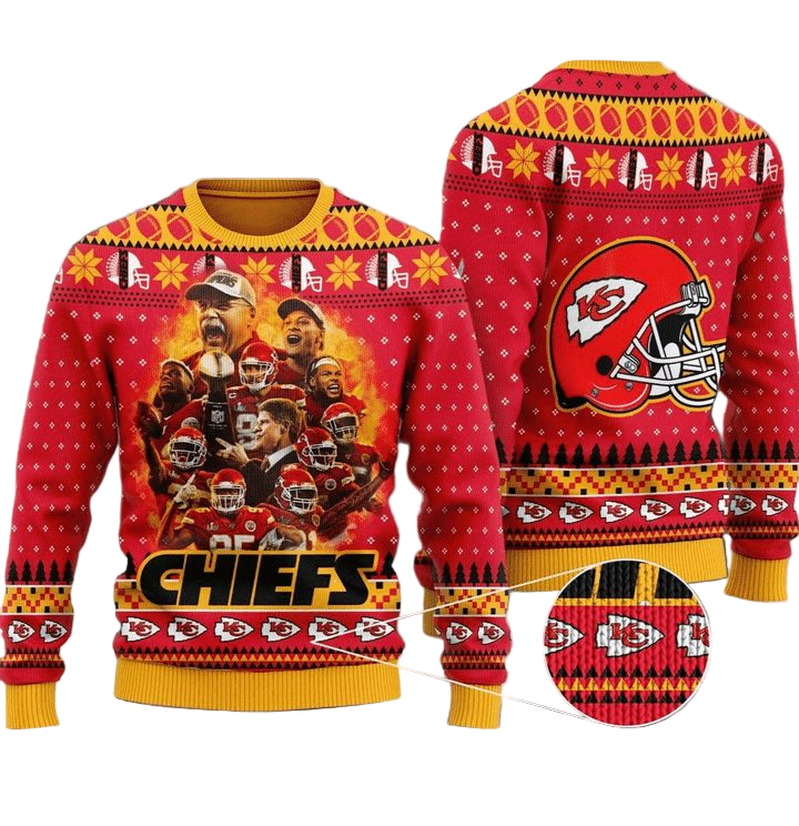Ugly Christmas Sweater KCChiefs, Legend Red/Yellow
