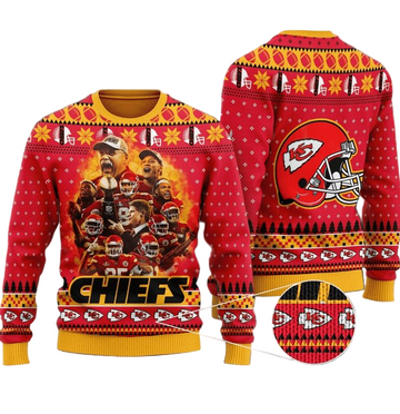 Ugly Christmas Sweater KCChiefs, Legend Red/Yellow