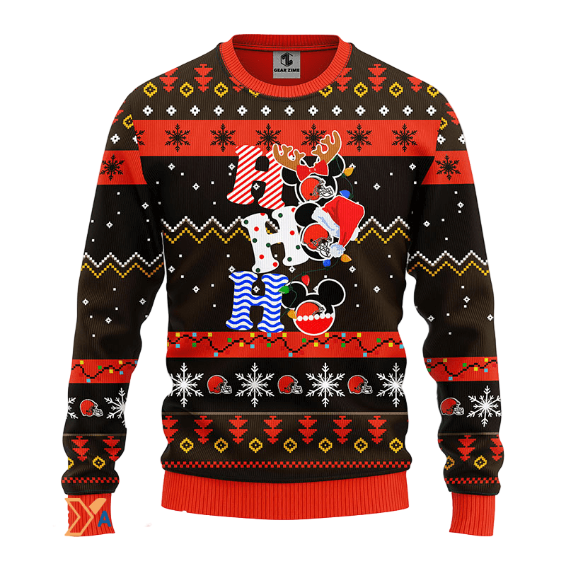 Ugly Christmas Sweater Cleveland-Browns, HoHoHo Graphics Mouse Black/Orange/Brown