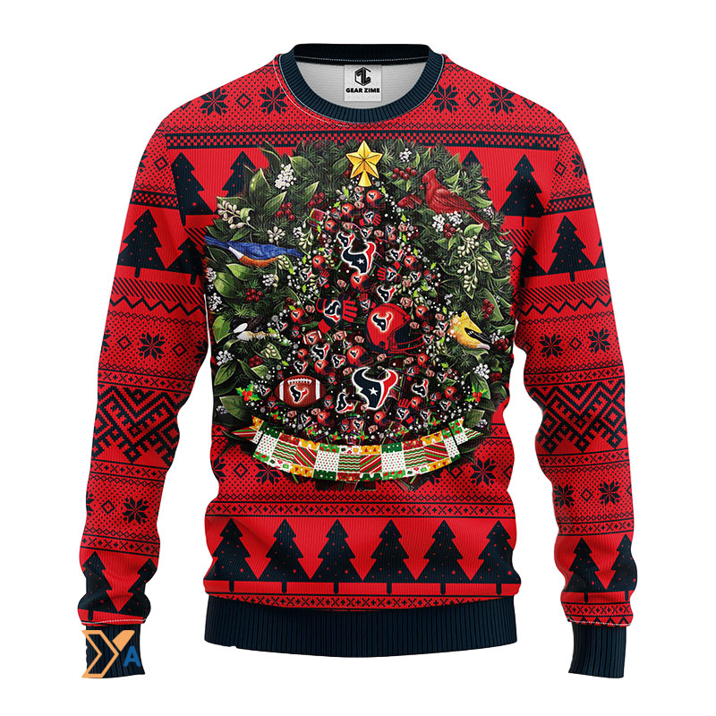 Ugly Christmas Sweater Houston-Texans, Tree Ball Christmas Black/Red