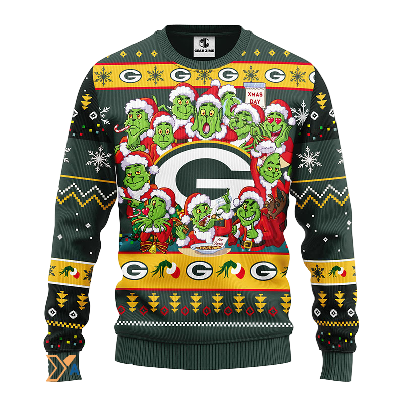 Ugly Christmas Sweater Green-Bay-Packers, 12 Grinch Green/Yellow